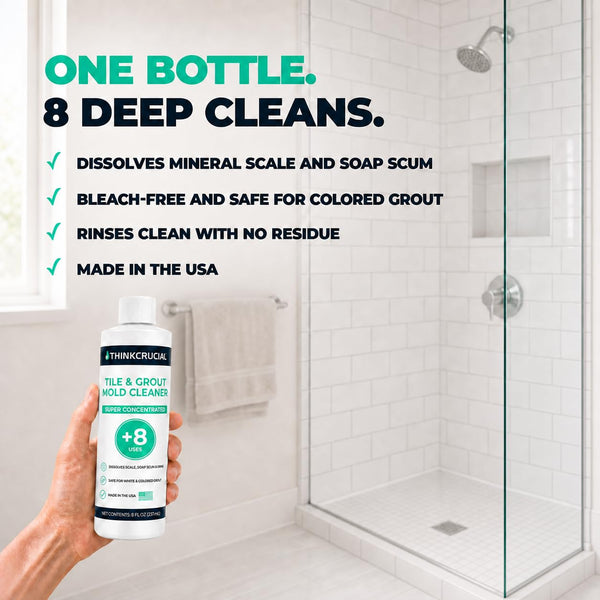 Think Crucial 8-Use Tile, Grout & Caulk Cleaner Concentrate, Bleach Free, Citric Acid, 8 fl oz
