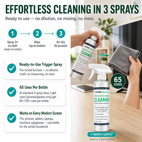 Think Crucial Screen Cleaner Spray for TV Computer Monitor Laptop Tablet Phone, Alcohol-Free, 8oz — image 3