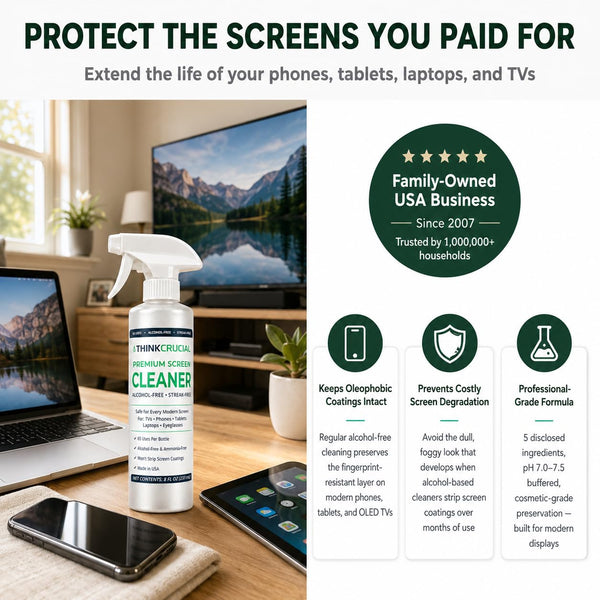 Think Crucial Screen Cleaner Spray for TV Computer Monitor Laptop Tablet Phone, Alcohol-Free, 8oz — image 6