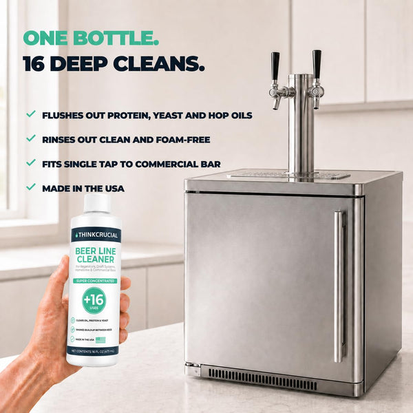 Think Crucial 16-Use Beer Line Cleaner Concentrate, Borax-Free Liquid for Kegerator, 16 fl oz