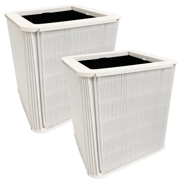 Two Think Crucial particle and carbon filters for Blueair Blue Pure 211, 211+ and 221, white pleated wraps with black carbon lining