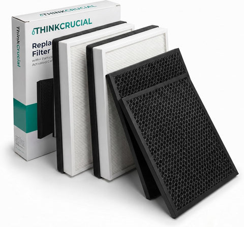 Think Crucial Replacement Filter Set – Compatible with IKEA® FÖRNUFTIG Air Purifier (Replaces Article #10461944 & #40487283) – 2 Particle Filter + 2 Carbon Layer – Easy to Install (2 Pack)