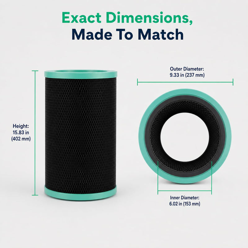 Filter dimensions diagram: 15.83 inch height, 9.33 inch outer diameter, 6.02 inch inner diameter