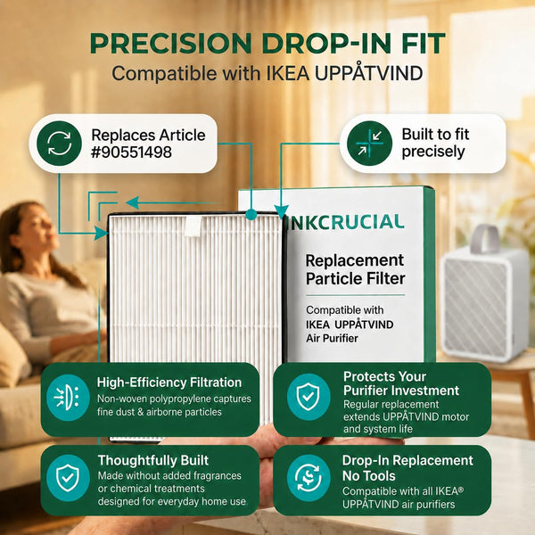 Precision drop-in fit for IKEA UPPÅTVIND, replacing Article #90551498, with high-efficiency filtration and no tools required