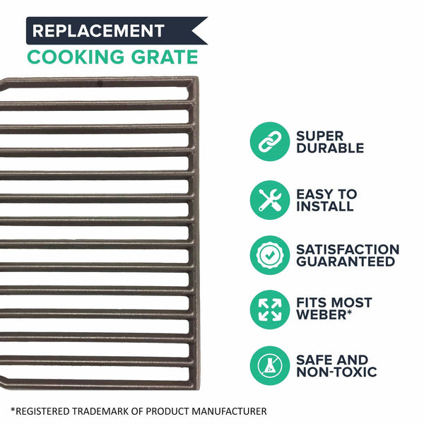 2pk Replacement Long Lasting Cooking Grate, Fits Weber Grills, Compatible with Part 7522, 15 x 11.3 x 0.5