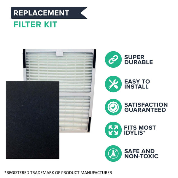Crucial Air Replacements Compatible with Idylis HEPA Style A Air Purifier Filter & Carbon Filter Fits IAP-10-100, IAP-10-150, Model # IAF-H-100A (2 Pack)