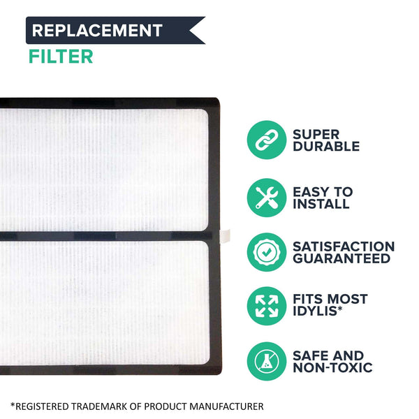 Crucial Air Replacements for Idylis HEPA Style D Air Purifier Filter & Carbon Filter, Compatible with Model # IAF-H-100D