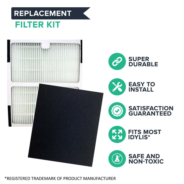Crucial Air Replacements for Idylis HEPA Style B Air Purifier Filter & Carbon Filter, Compatible with Model # IAF-H-100B (2 Pack)