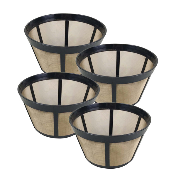 4pk Replacement Gold-Tone Basket Coffee Filters, Fits Bunn Coffee Makers, Washable & Reusable