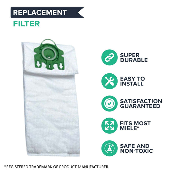 5pk Replacement U Cloth Bags & 2 Filters, Fits Miele, Compatible with Part 07282050 & SAC-30
