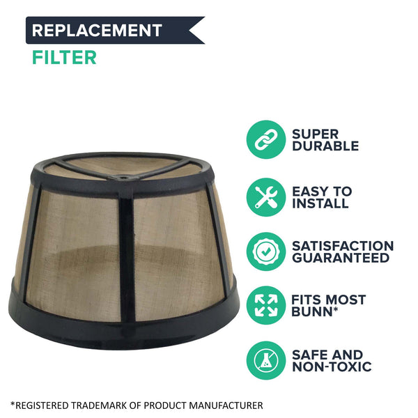4pk Replacement Gold-Tone Basket Coffee Filters, Fits Bunn Coffee Makers, Washable & Reusable
