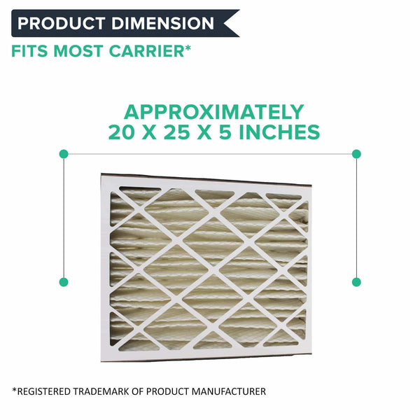 2pk Replacement Merv-8 20 x 25 x 5 Pleated HVAC Filters, Fits Carrier MF2025