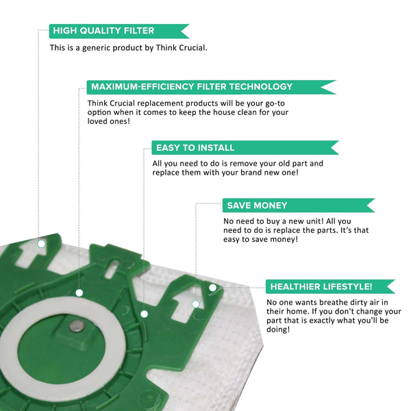 5pk Replacement U Cloth Bags & 2 Filters, Fits Miele, Compatible with Part 07282050 & SAC-30