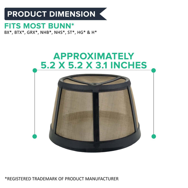 4pk Replacement Gold-Tone Basket Coffee Filters, Fits Bunn Coffee Makers, Washable & Reusable