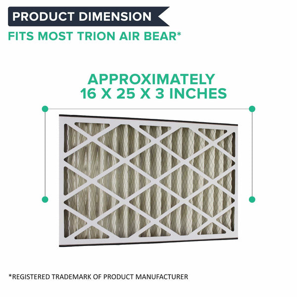 3PK Replacement Air Filters Pleated Furnace Filter Parts Compatible With Trion Air Bear Part# 255649-101, Merv 8, 16 in x 25 in x 3 in