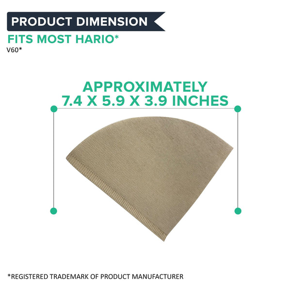 Replacement Unbleached Natural Brown Paper Coffee Filters, Fits Hario V60 Coffee Makers, Compatible with Part VCF-02100M
