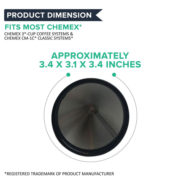 Think Crucial Washable & Reusable Stainless Steel Cone Coffee Filter Fits Chemex®-Brand 3 Cup Coffee Makers