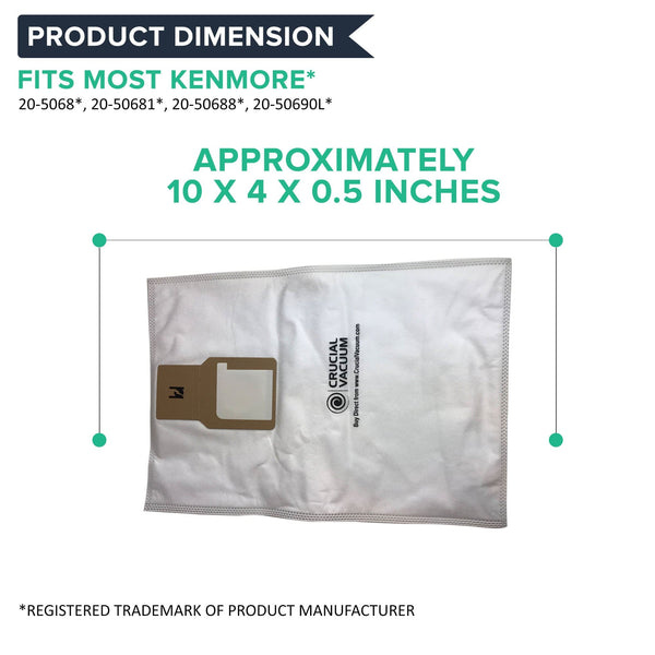 Crucial Vacuum Replacement Vac Bags Part # 20-5068, 20-50681, 20-50688, 20-50690, U-2 - Compatible With Kenmore Type O and Type U Vacuum Cloth Bags For Upright Vacuums - Use For Home
