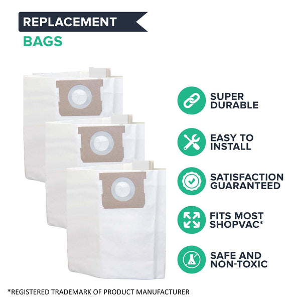 Think Crucial Replacement Filtration Bag Compatible with Shop-Vac Part # SV-9066100, Fits Type H 5 to 8 Gallon Shop-Vac Wet and Dry Vacuum (6 Pack)