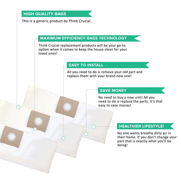 Think Crucial Replacement Vacuum Bag Compatible with Shop-Vac Part # SV-9066700, Fits Type A 1.5 Gallon Shop-Vac Wet and Dry Vacuum - (6 Pack)