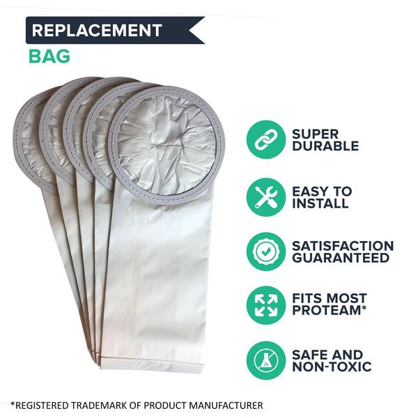 10pk Replacement 6 Qt Vacuum Bags, Fits ProTeam Commercial Backpack Vacuums, Compatible with Part 100431