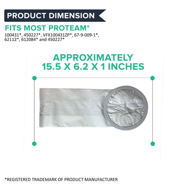 10pk Replacement 6 Qt Vacuum Bags, Fits ProTeam Commercial Backpack Vacuums, Compatible with Part 100431
