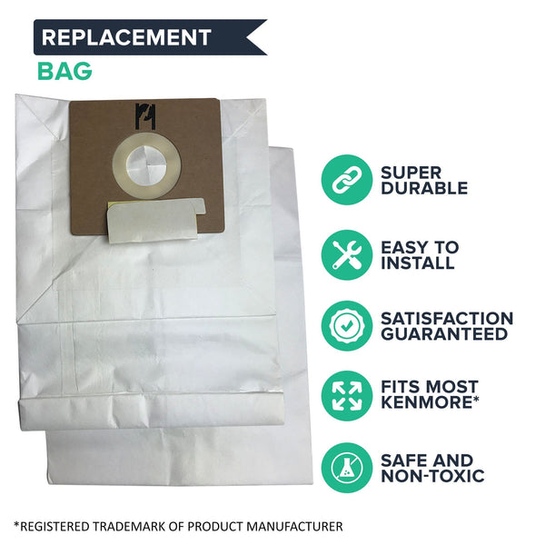 Crucial Vacuum Replacement Type B Cloth Vac Bags Part # 85003, 24196, 634875 115.2496210 - Compatible With Kenmore Bag and Oreck Canister Vacuums - Compact, Disposable Style For Vacuums