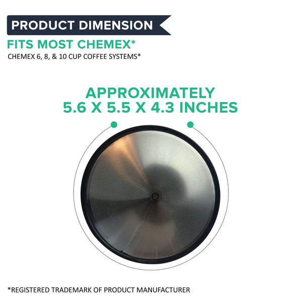 Think Crucial Washable & Reusable Stainless Steel Cone Coffee Filter Fits Chemex¨-Brand 6, 8 & 10 Cup Coffee Makers