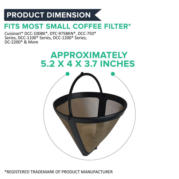 Crucial Coffee Cone Filter Replacement - Compatible with Cuisinart GTF-4 GTF4 Part # DCC-1000BK, DTC-975BKN, DCC-750, DCC-1100, DCC-1200, DCC-2200, DCC-2600 DCC-2650 DCC-2750 DCC-2800 (2 Pack)