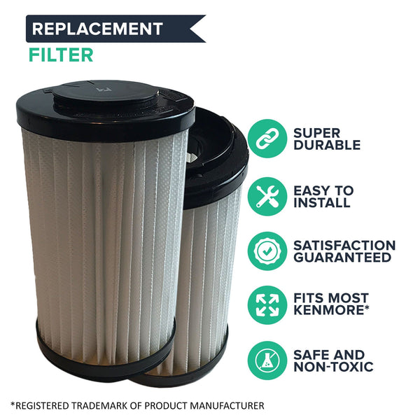 Crucial Vacuum Filter Replacement Part # 82720, 82912 - Compatible With Kenmore Vacs - Kenmore DCF1, DCF2 Filter, Removable Endcap For Home Use - Washable, Reuseable