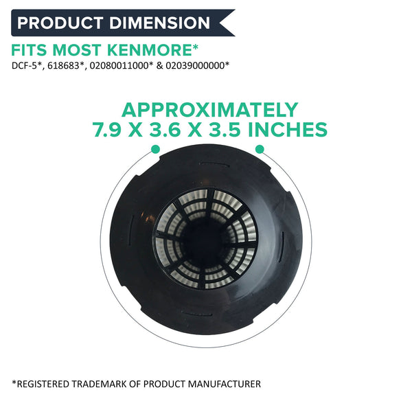 2pk Replacement Dust Cup HEPA Style Filters, Fits Kenmore DCF5, Compatible with Part 618683, 02080011000 & 02039000000