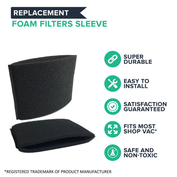 Think Crucial Replacement Foam Filter Compatible with Shop-Vac Part # 9058500 9058562, Fits Vacuum Models Shop Vac Wet and Dry Vacuums, Hold 5 Gallons or More, Ideal For Home and Office Ð (3 Pack)