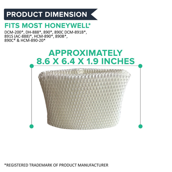 Crucial Air Humidifier WIck Filter Replacement Part # HC-888, D88 - Compatible With Honeywell Filters Model DCM-200, DH-888, 890, 890C DCM-891B, 891S, AC-888, HCM-890, 890B, 890C - Bulk (3 Pack)