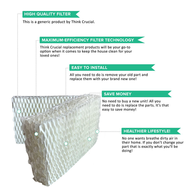 Crucial Air Filter Replacement Parts Compatible With Honeywell Part # AC-813, D13-C, D-13 - Fits Honeywell HCM-525 Humidifier Wick Filters - Simple Easy Use For Home Vacuum - (12 Pack)