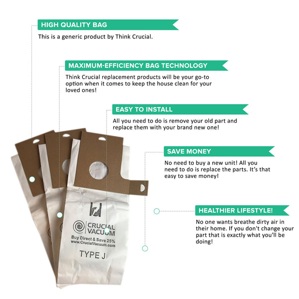 9pk Replacement J Bags, Fits Eureka, Compatible with Part 61515C-6
