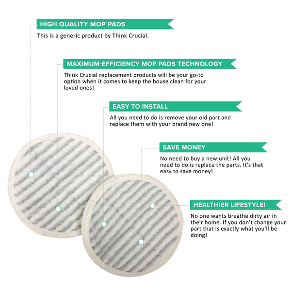 Think Crucial Replacement Mop Pads - Compatible with Bissell Spinwave Mop Pad Heads Parts - Perfect For Models 13122, 13129, 13151, 13139 - Home, Office Use - Pair with Part #2124