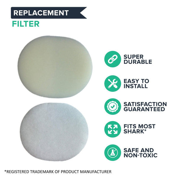 Crucial Vacuum Foam Filter Replacement- Compatible With Shark Foam, Felt Pre-Filters - Part # XFF80 - Models NV200, NV200C, NV200Q, NV201, NV202, NV202C, NV450, NV451, NV472, NV480 - Washable