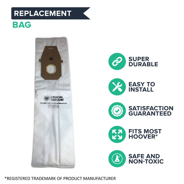 Crucial Vacuum Replacement Vac Bags - Compatible With Hoover Part # AH10000, UH30010COM - Fits Hoover Platinum UH30010COM Upright Vacuums - Use Type Q Compact Disposable Bag For Home, Vacs (3 Pack)