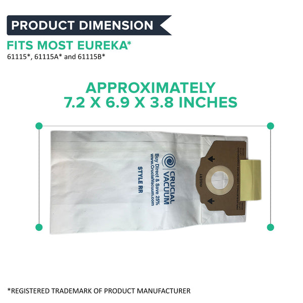 18pk Replacement Paper Vacuum Bags, Fits Eureka RR, Compatible with Part 61115-12, 61115, 61115A, 61115B, 61115C & 63295A