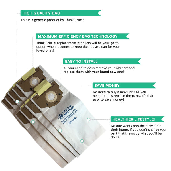 Replacement Paper Vacuum Bags, Fits Eureka RR, Compatible with Part 61115-12, 61115, 61115A, 61115B, 61115C & 63295A