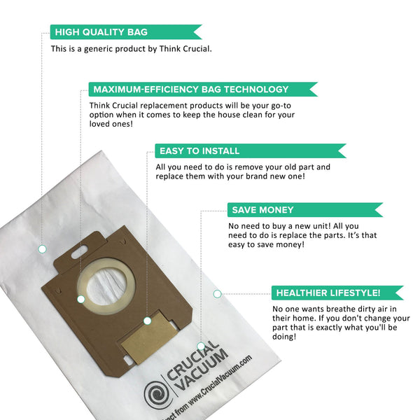 Replacement Paper Bags, Fits Eureka Style OX & Electrolux Style S, Compatible with Part 61230
