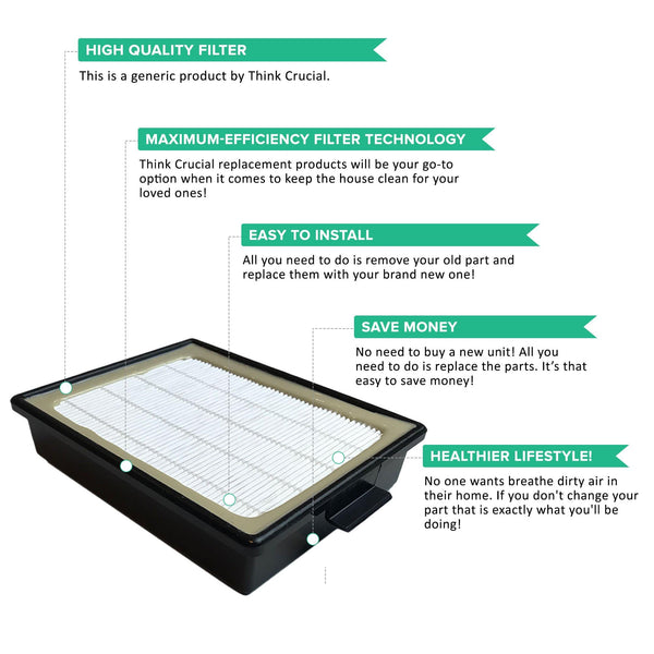 Crucial Vacuum Air Filter Replacement Compatible With Rainbow - Fits E2-Series Parts # R7292, R12107B - E, E2 Series - HEPA-Style Filters, Washable and Reusable For Home, Office Use