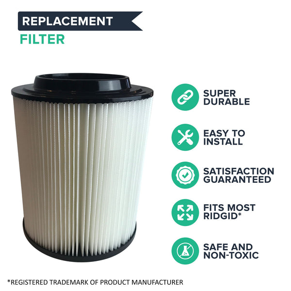 Crucial Vacuum Air Filter Replacement Parts Compatible With RIDGID Vacs Part # 00917816000 17816 00917912000 17912 9-17816 VF4000 - Fits Models 6 to 20 Gallon Wet, Dry Vacuums-Perfect For Home (2 Pack)