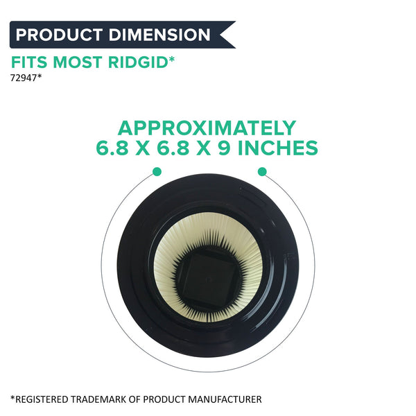 Crucial Vacuum Air Filter Replacement Parts Compatible With RIDGID Vacs Part # 00917816000 17816 00917912000 17912 9-17816 VF4000 - Fits Models 6 to 20 Gallon Wet, Dry Vacuums-Perfect For Home (2 Pack)