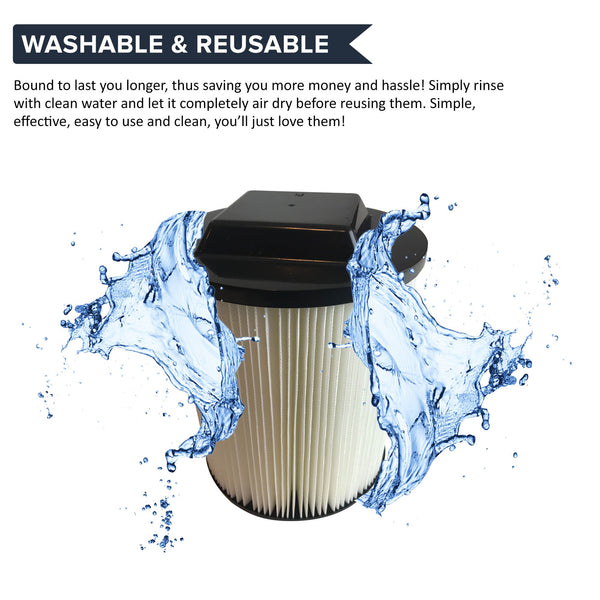 Crucial Vacuum Air Filter Replacement Parts Compatible With RIDGID Vacs Part # 00917816000 17816 00917912000 17912 9-17816 VF4000 - Fits Models 6 to 20 Gallon Wet, Dry Vacuums-Perfect For Home (2 Pack)