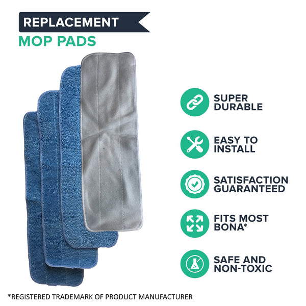 9pk Replacement Microfiber Mop Pads, Fits Bona Mops, Washable & Reusable, Compatible with Part AX0003053