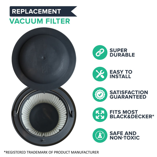 Crucial Vacuum Replacement Vacuum Filters - Compatible With Black & Decker Vacuum Filter Parts - Parts #VF100, VF100H - Fits Model PVF110, PHV1210, and PHV1810 Washable and Reusable Bulk (2 Pack)