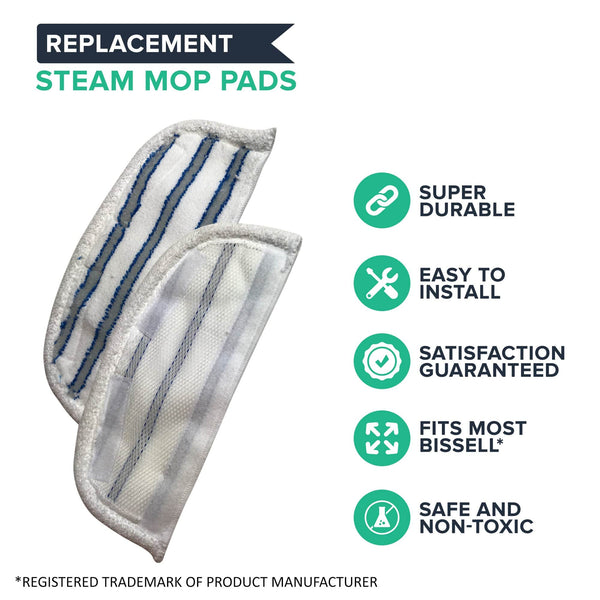 Crucial Vacuum Replacement Pads Compatible with Bissell 46B4 Series, Striped Microfiber Pad Part Fits Steam & Sweep Hard Floor Cleaners, Compatible With Parts # 75F5, 2032200 & 203-2200