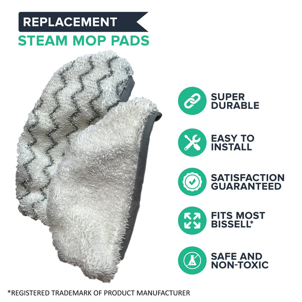 Think Crucial Replacement Mop Pads - Compatible with Bissell 1252 Symphony Hard Floor Vacuum - Steam Mop Pad Parts - Model 940, 1440, 1544 Series - Part #5938, 203-2633, 1606668, 1606669
