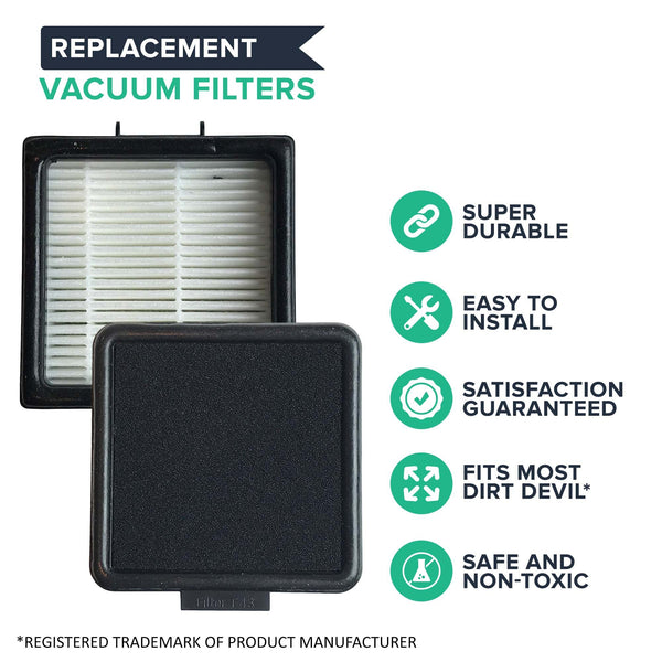 4pk Replacement F43 HEPA Style Filters & Foams, Fits Dirt Devil, Compatible with Part 2PY1105000 & 1PY1106000